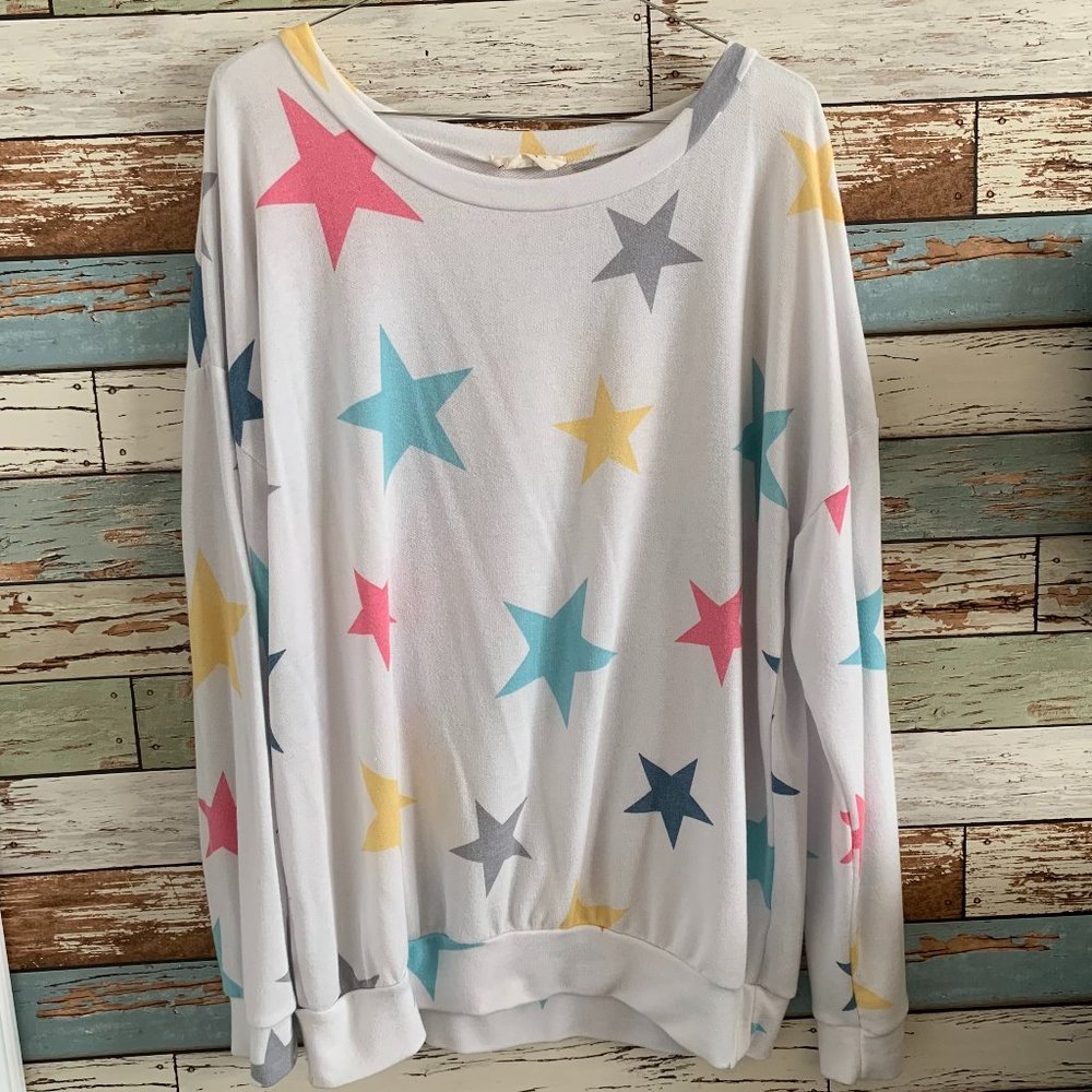 HOPELY Pastel Star Tunic/Sweatshirt/Crew Sz S